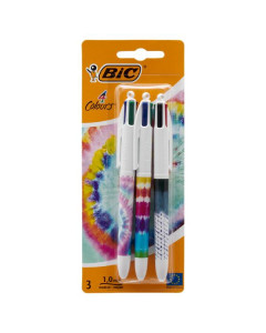 BIC 4 Colours Ballpoint Pen Tie Dye Design 3 Pack