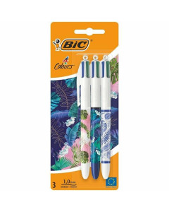 BIC 4 Colours Ballpoint Pen Botanical Design 3 Pack