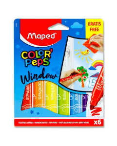 Maped Color'peps Box 6 Window Felt Tip Pens & Cloth 