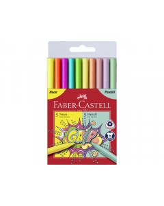 Faber Castell Grip Fibre Tip Markers 10Pk Neon & Pastel
