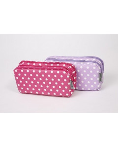Supreme Double Zip Pencil Case Pink or Purple with Polka Dots