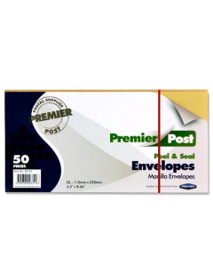 Premier Post DL (Business Size) Brown Envelopes Pk of 50 Peel & Seal