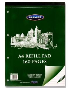 Premier A4 160pg Narrow Lined Refill Pad - Top Opening (Green Cover)