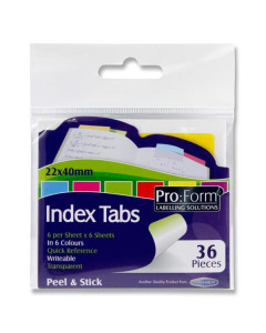 Pro:form Index Tabs - Pkt.36 6 Colour 22x40mm 