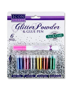 Icon Craft Card 6x5g Tubs Glitter & Glue Pen 
