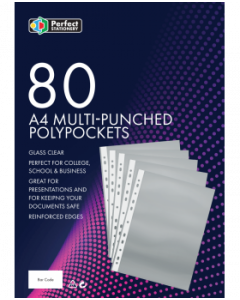 Perfect Stationery Punched Pockets Glass Clear 80 Pack