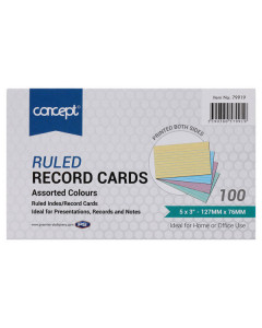 Concept Ruled Record Cards - Colour 5"X3" Pack of 100