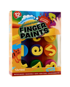 World of Colour Box 12 X 10ml Finger Paints With Numbered Stamps