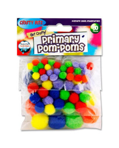 Crafty Bitz Pkt.60 Assorted Sizes Pom Poms - Primary