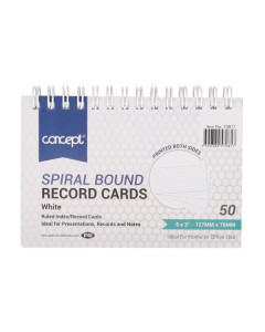 Concept Spiral Ruled Index Cards - White - 50 Pack 5"X3"