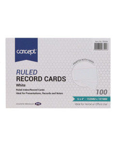 Ruled Record Cards - White 6"X4" Pack of 100