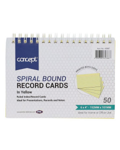 Yellow Ruled Index Cards Spiral Bound 6"X4" Pack of 50 